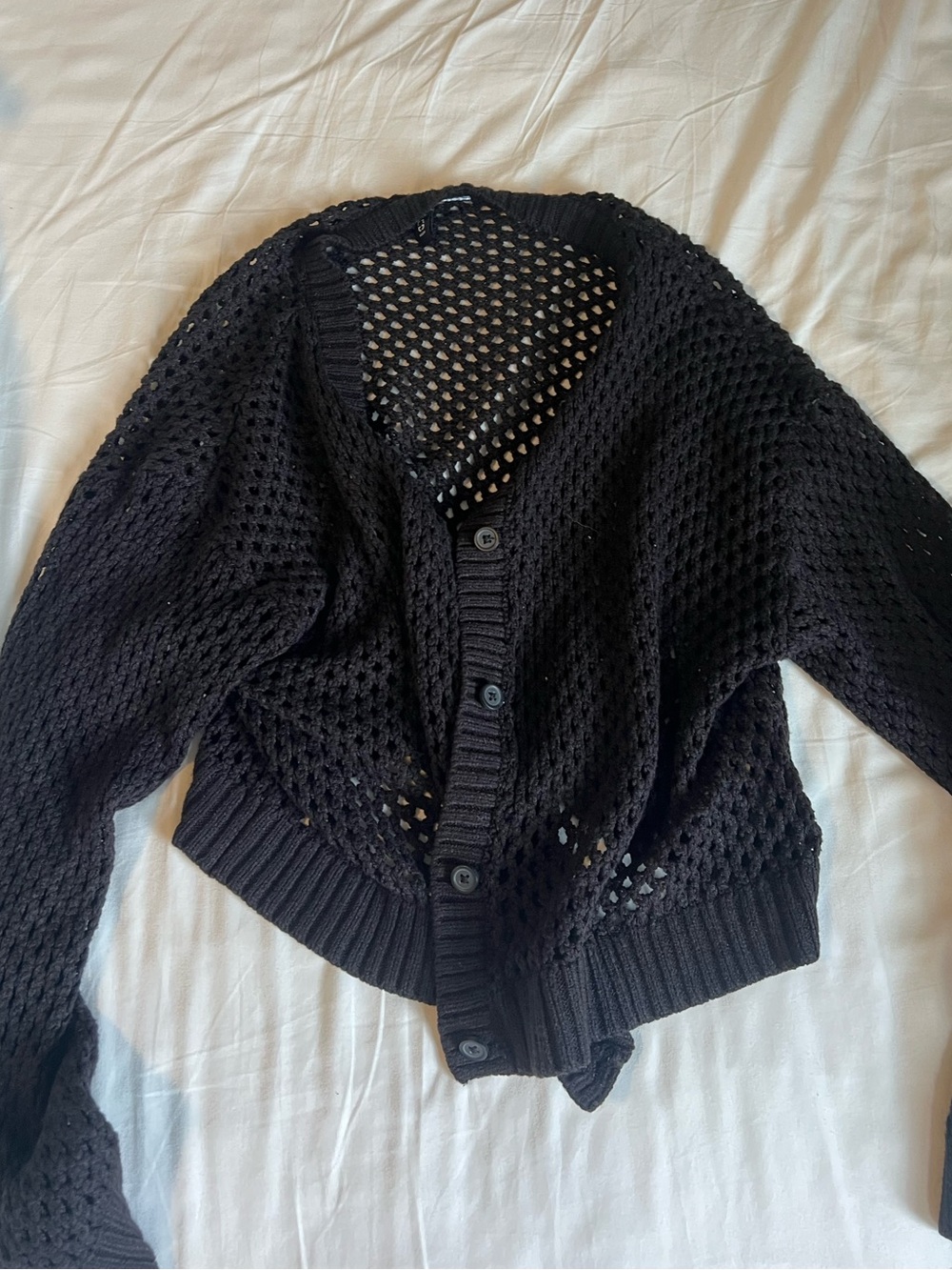 H&M Black Open-Knit Button Cardigan